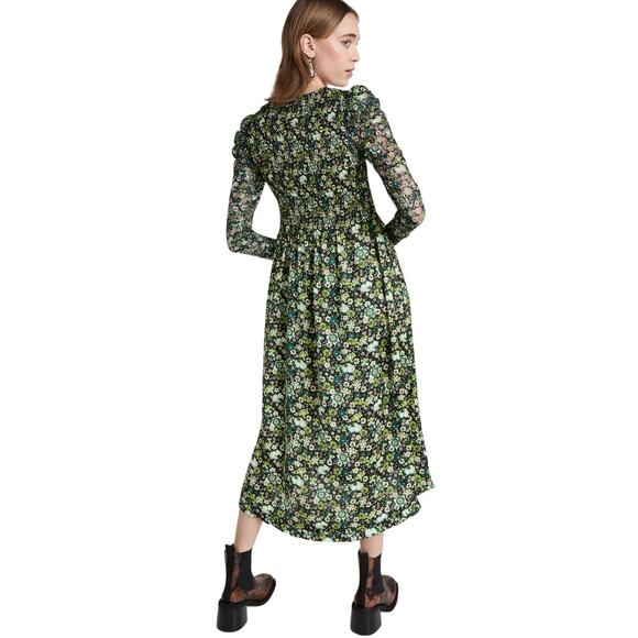 Scotch & Soda Green Floral Printed Lace Sleeved Midi Dress - Picture 3 of 12